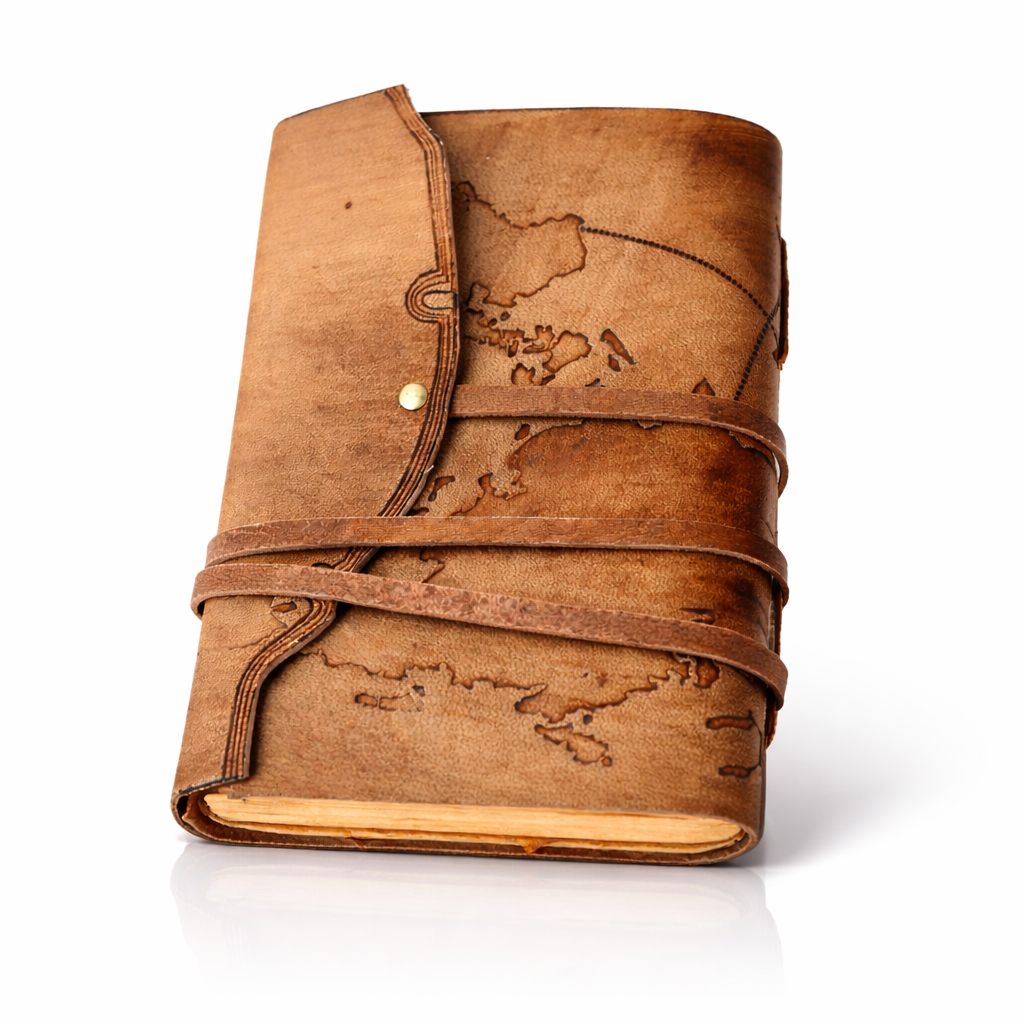 Jurnal Medieval din Piele Naturala cu Harta – Cronicile Exploratorului 18x13 cm