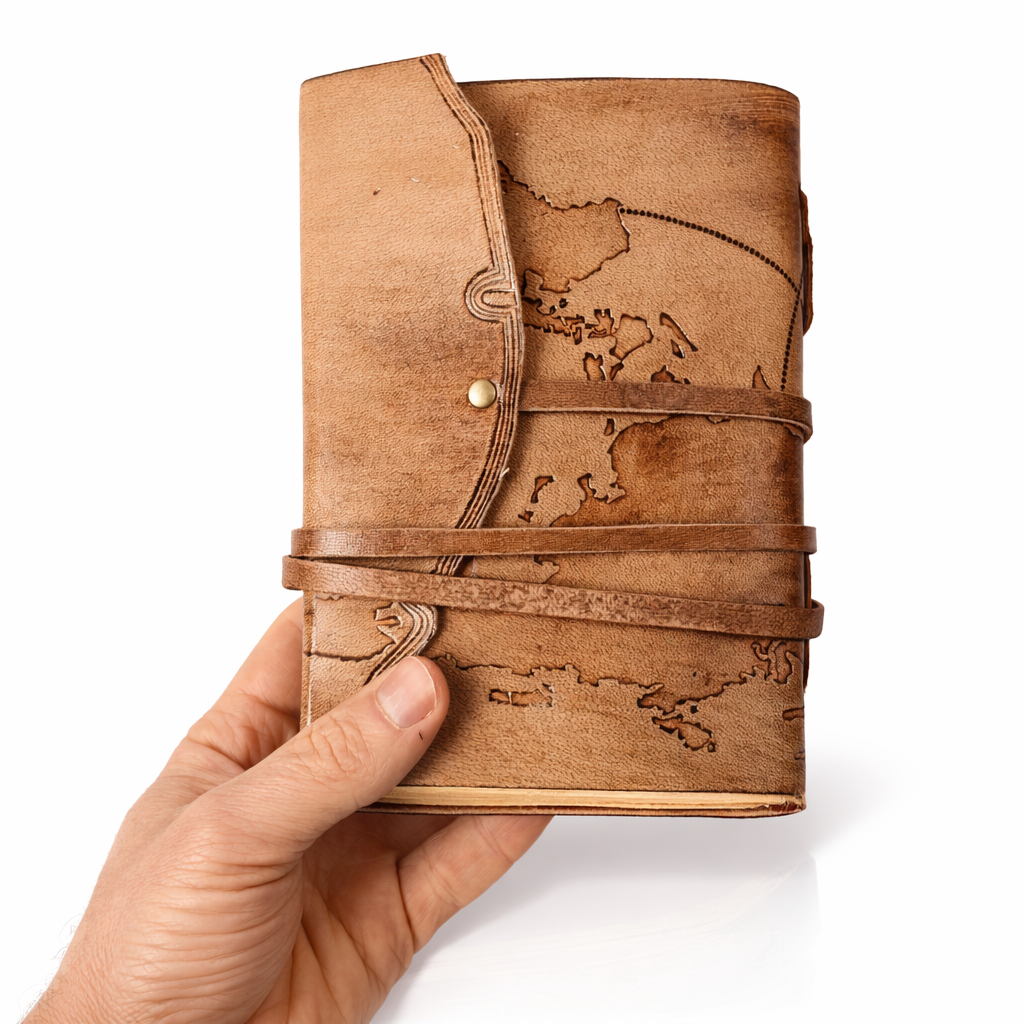 Jurnal Medieval din Piele Naturala cu Harta – Cronicile Exploratorului 18x13 cm