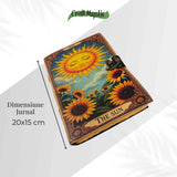 Jurnal "The Sun" din piele naturala si hartie de bumbac galbena 20x15 cm