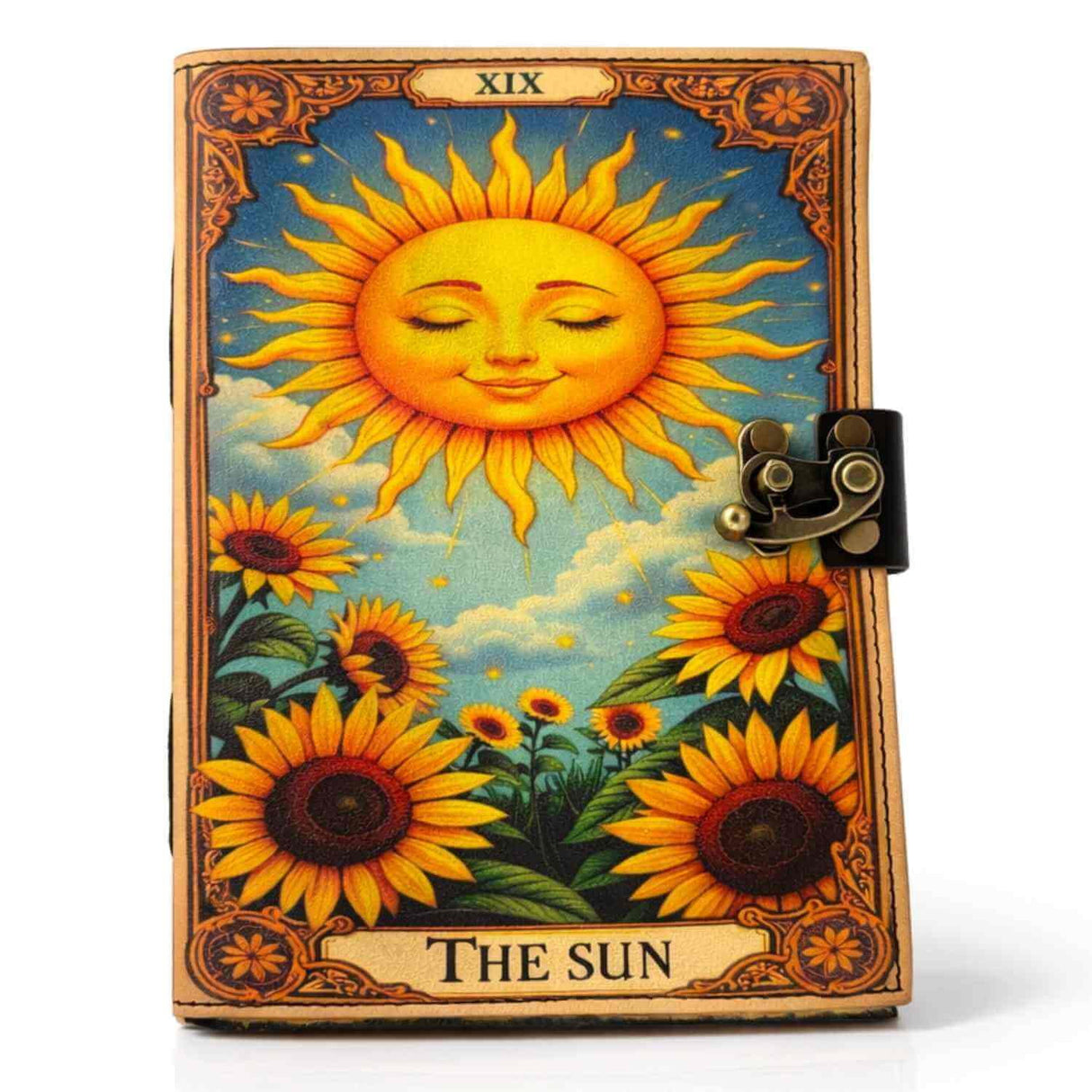 Jurnal "The Sun" din piele naturala si hartie de bumbac galbena 20x15 cm