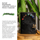Jurnal Vintage Negru cu Arborele Vietii si 7 Pietre Chakre - Handmade, Piele Naturala