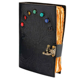Pachet Mistic de Protectie - Jurnal Vintage "Book of Shadow" cu 7 Pietre Chakre, Colier Obsidian in Forma de Cruce & Bratara Tripla Protectie (Ametist, Hematit, Obsidian)