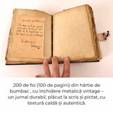 Jurnal vintage pentru magie model "Book of Shadow" cu 7 pietre pentru cele 7 chakre - Jurnal cu inchidere cu lacat, handmade din piele vintage 20x15 cm