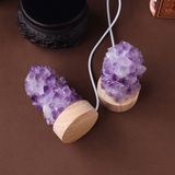 Mini Lampa Decorativa 11 cm cu Cristale de Ametist si Baza LED USB Ideala pentru Masa de Noptiera