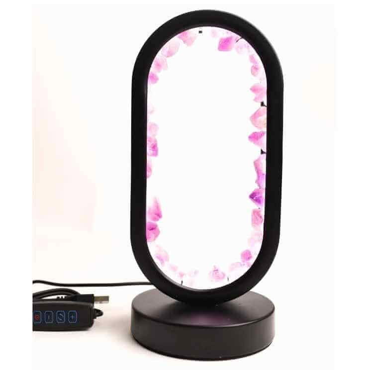 Lampa de noapte ovala cu cristale ametist brut – Lumina calmanta si protectie energetica