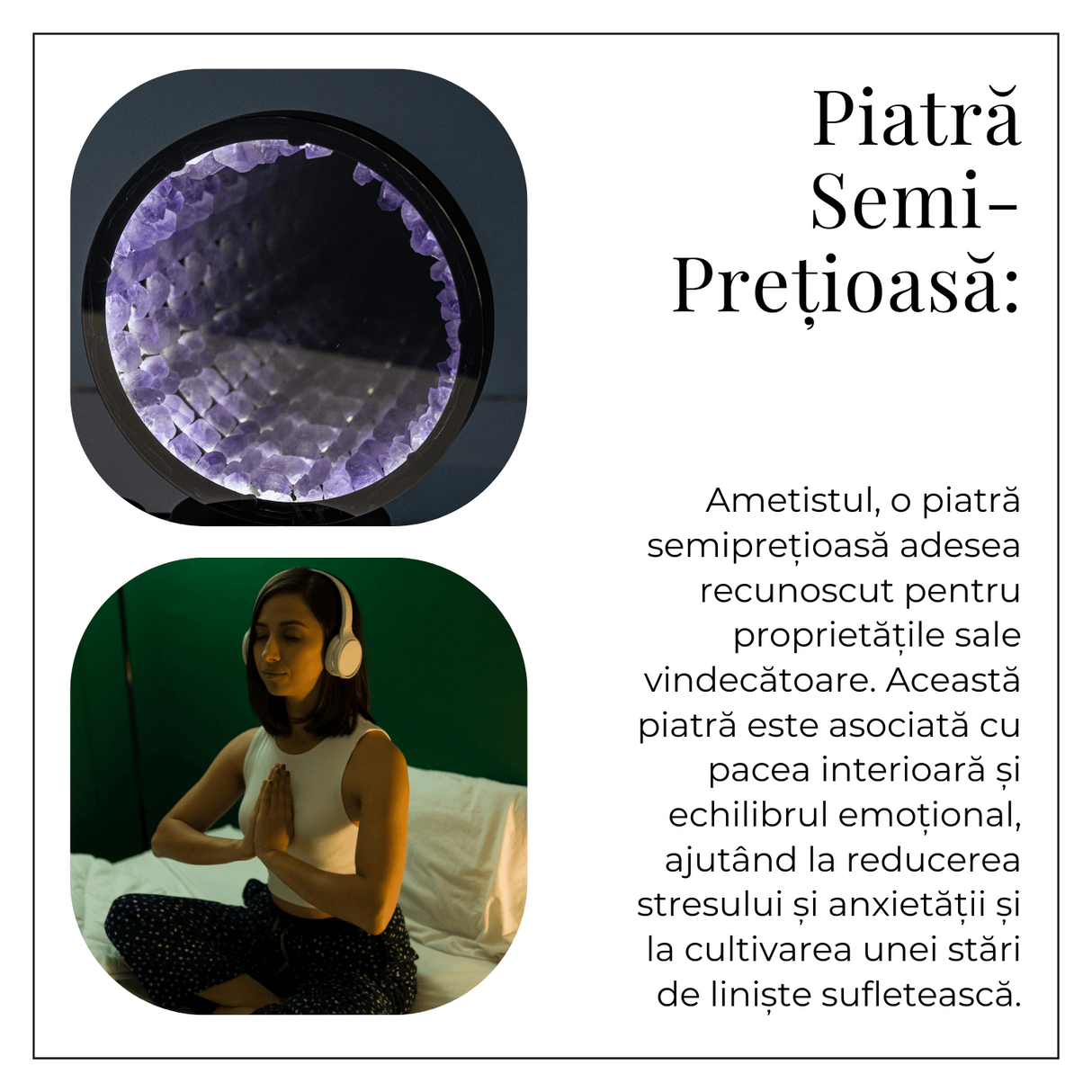 Lampa cu Oglinda si Ametist Natural - Decor cu Iluminare Magica si Cristale Energetice