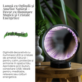 Lampa cu Oglinda si Ametist Natural - Decor cu Iluminare Magica si Cristale Energetice