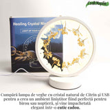 Lampa de Noapte Rotunda cu Cristale Citrin Brut si Rulat – Energie Pozitiva si Calm pentru Casa Ta