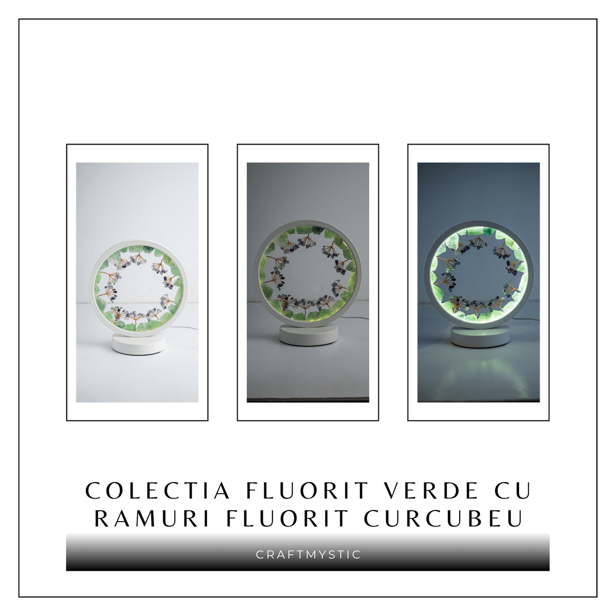 Lampa decorativa cu fluorit verde si curcubeu – Conectare USB – Claritate mentala si armonie interioara