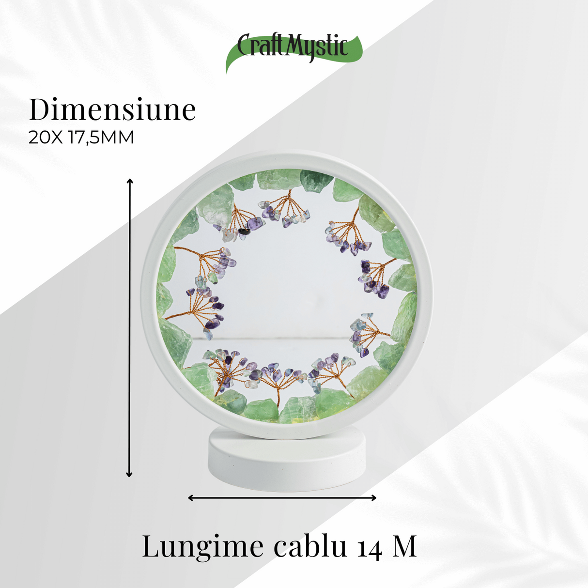 Lampa decorativa cu fluorit verde si curcubeu – Conectare USB – Claritate mentala si armonie interioara