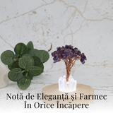 Mini Lampa de Noapte cu Arbore din Ametist Natural - Decoratiune de Birou cu Cristal Alb, Ideala pentru Dormitor si Decor Acasa