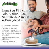 Mini Lampa de Noapte cu Arbore din Ametist Natural - Decoratiune de Birou cu Cristal Alb, Ideala pentru Dormitor si Decor Acasa
