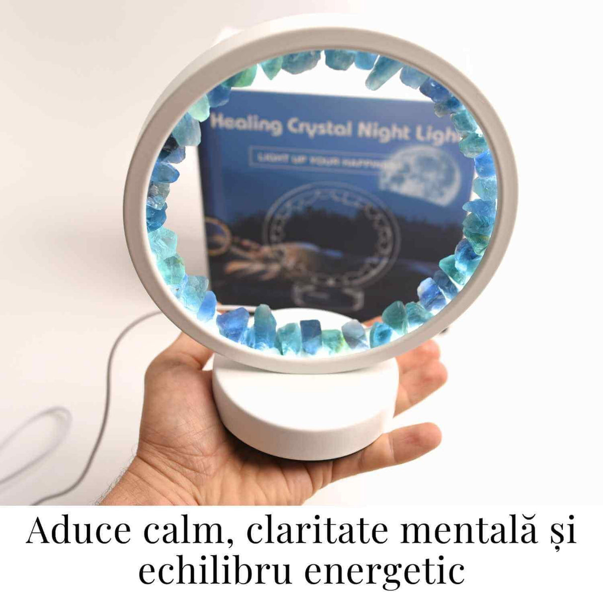 Lampa de noapte rotunda cu cristale fluorit - Echilibru si calm pentru orice camera