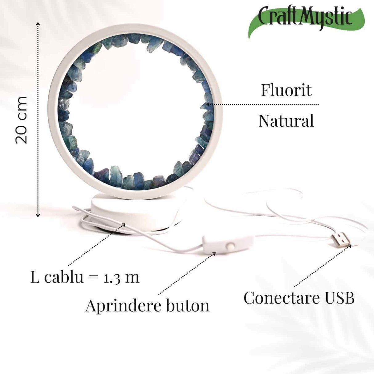 Lampa de noapte rotunda cu cristale fluorit - Echilibru si calm pentru orice camera