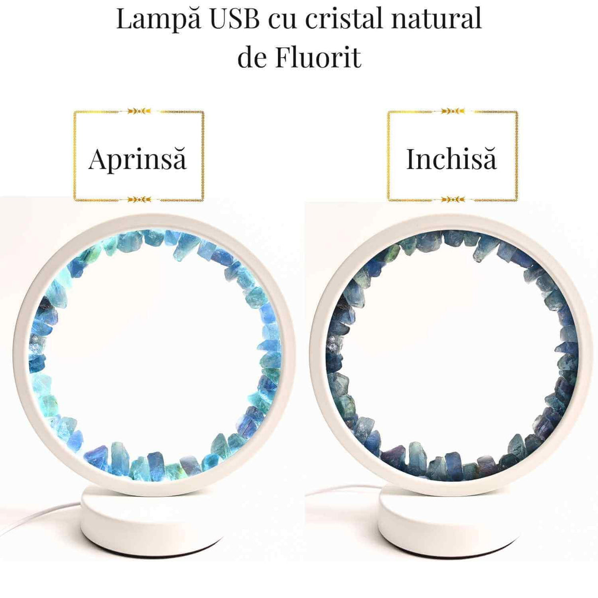 Lampa de noapte rotunda cu cristale fluorit - Echilibru si calm pentru orice camera