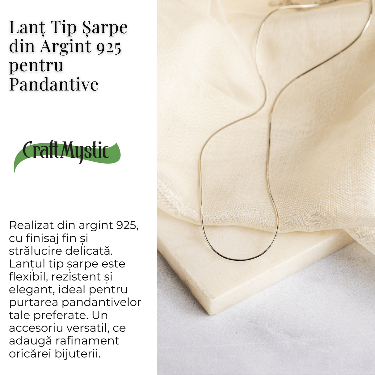 Lant Ajustabil Tip Sarpe din Argint 925 - Ajustabil 40+5 cm