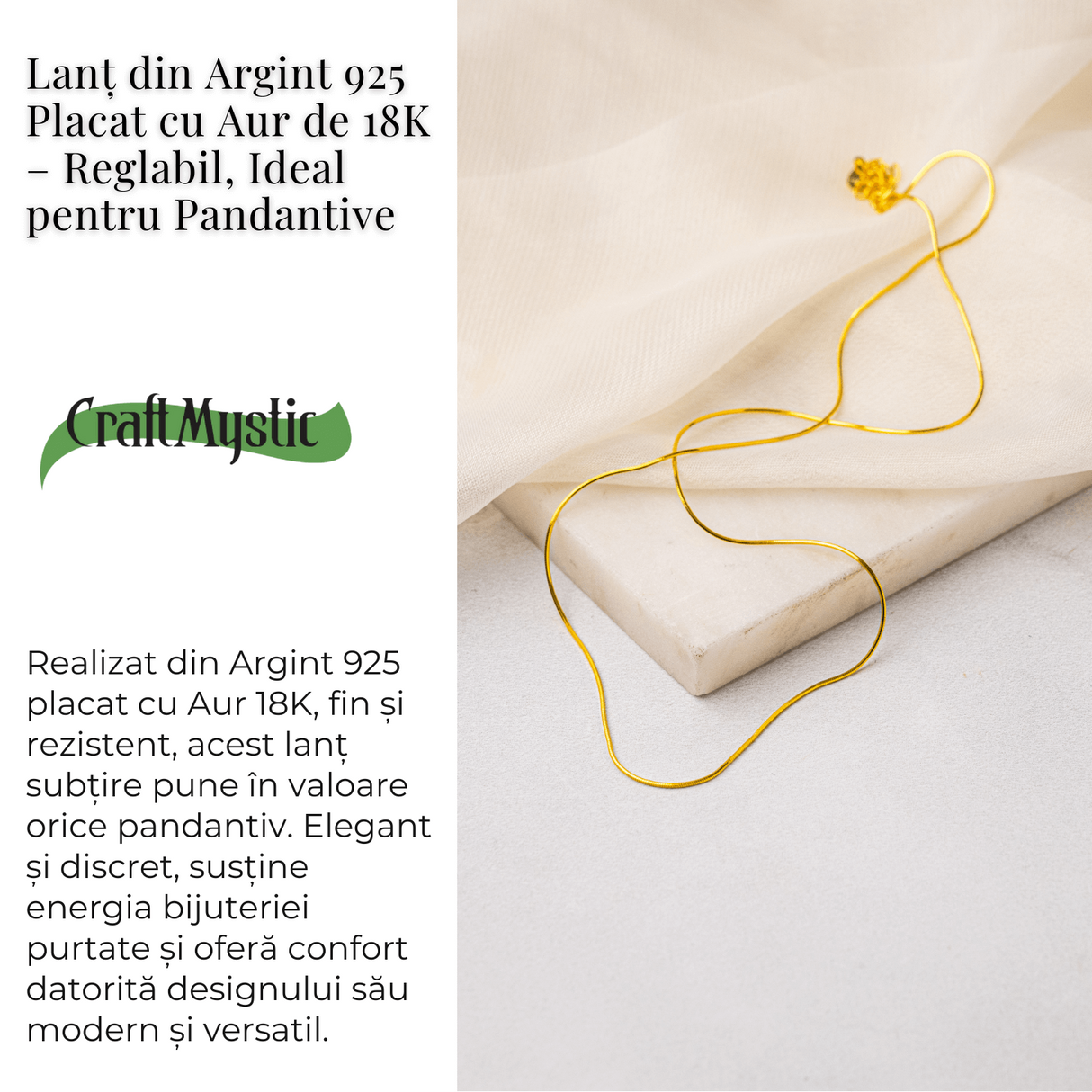 Lant Argint 925 Placat cu Aur 18K - Elegant, Subtil si Ideal pentru Pandantive