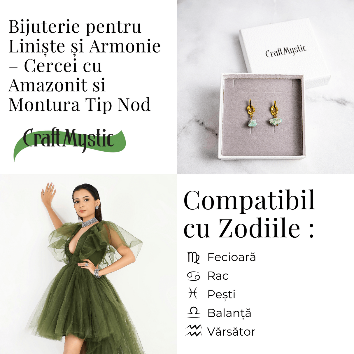 Bijuterie a Linistii - Cercei cu Amazonit si Montura Tip Nod