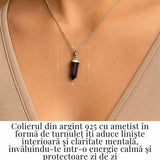 Protectie si Claritate Zilnica - Colier Turnulet cu Ametist si Argint 925