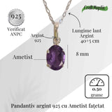 Claritate Mentala si Liniste Interioara - Colier Oval cu Ametist Fatetat si Argint 925