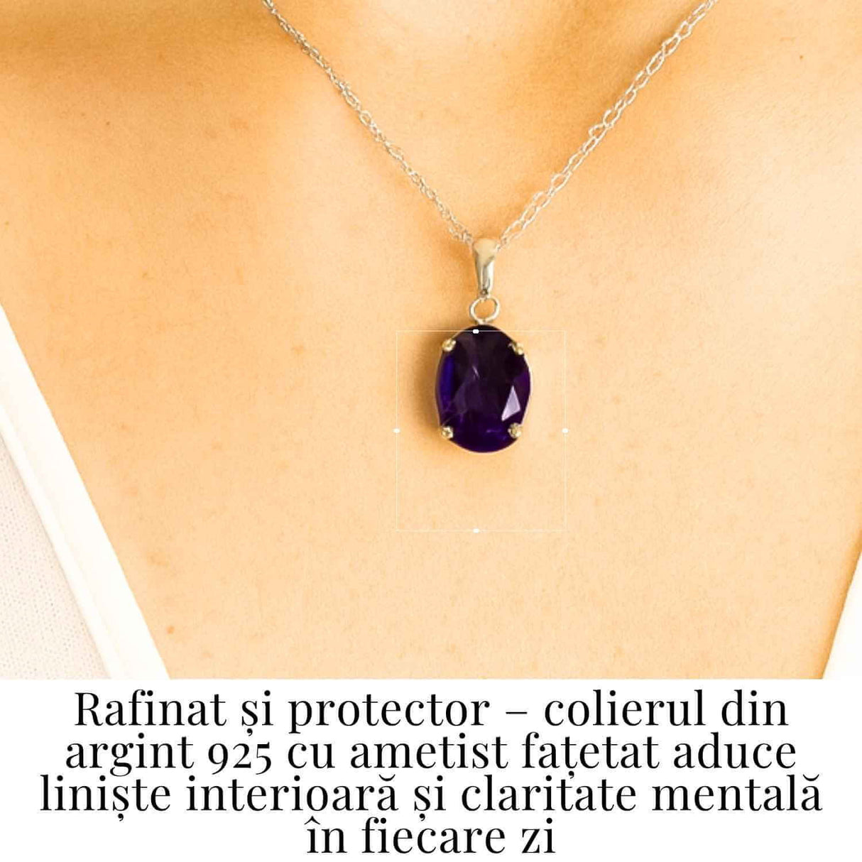 Claritate Mentala si Liniste Interioara - Colier Oval cu Ametist Fatetat si Argint 925