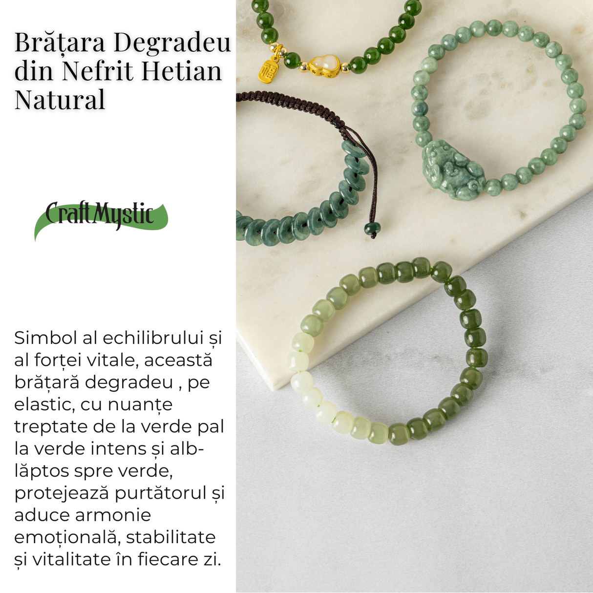 Bratara Degradeu din Nefrit Hetian Natural - Vitalitate si Echilibru