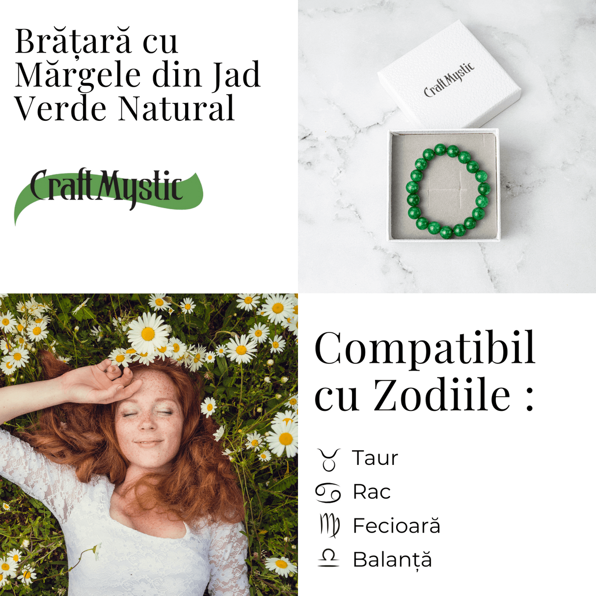 Echilibru si Vitalitate - Bratara cu Jad Verde Nefrit 10 mm