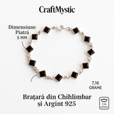 Bratara montura argint 925 cu chihlimbar rosu inchis - Geometrie si rafinament natural