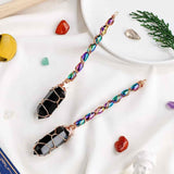 Maturica Decorativa 14 cm cu Obsidian Dublu varf Natural Ornament Handmade Perfect pentru Energie Pozitiva si Noroc in Viata