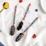 Maturica Decorativa 14 cm cu Obsidian Dublu varf Natural Ornament Handmade Perfect pentru Energie Pozitiva si Noroc in Viata