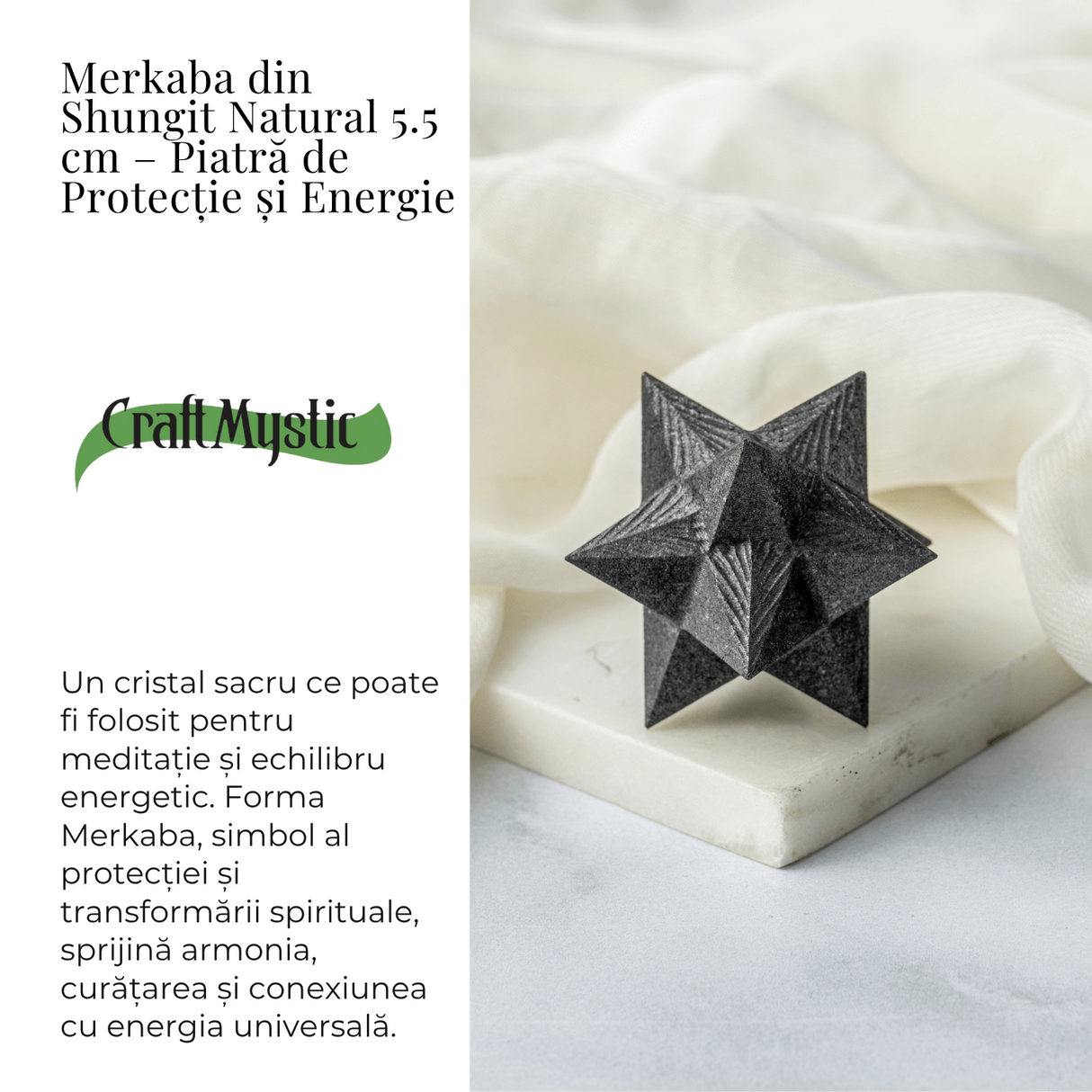 Merkaba din Shungit Natural 5.5 cm – Stea Sacra de Protectie, Purificare si Armonie Energetica