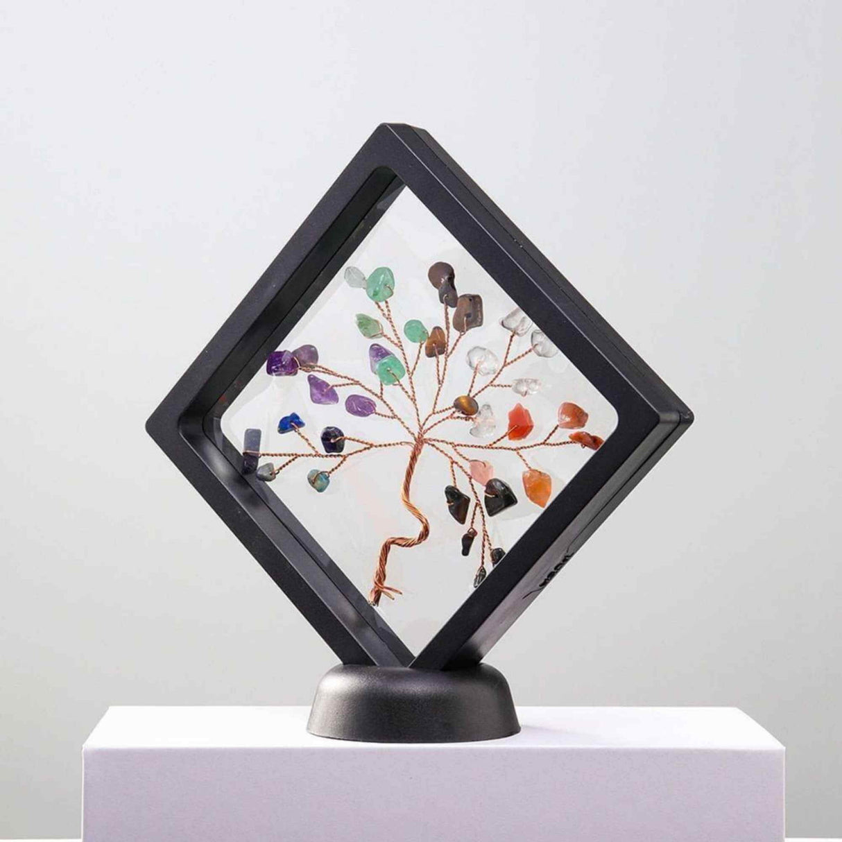 Mini copacel 12 cm din pietre semipretioase Ametist in rama neagra - Ornamente pentru casa reiki cu copaci norocosi