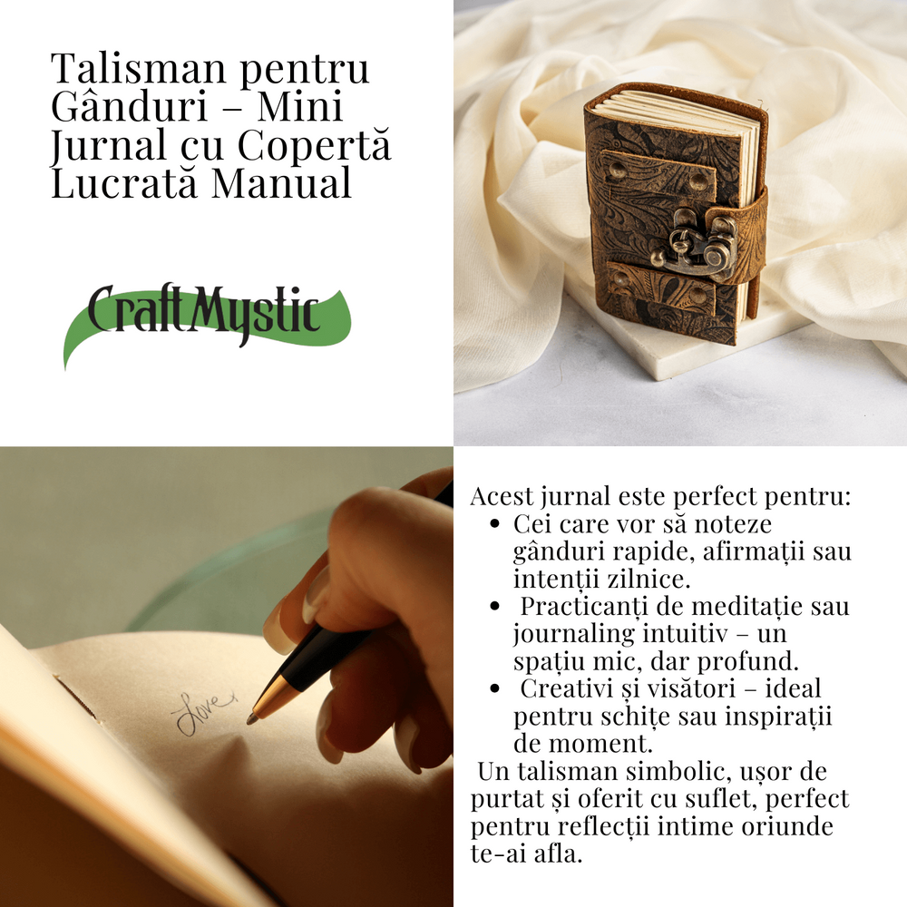 Talisman pentru Ganduri – Mini Jurnal Verdecu Coperta din Piele