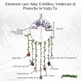 Dreamcatcher cu 7 tipuri de Cristale pentru cele 7 Chakre și Model Arborele Vietii