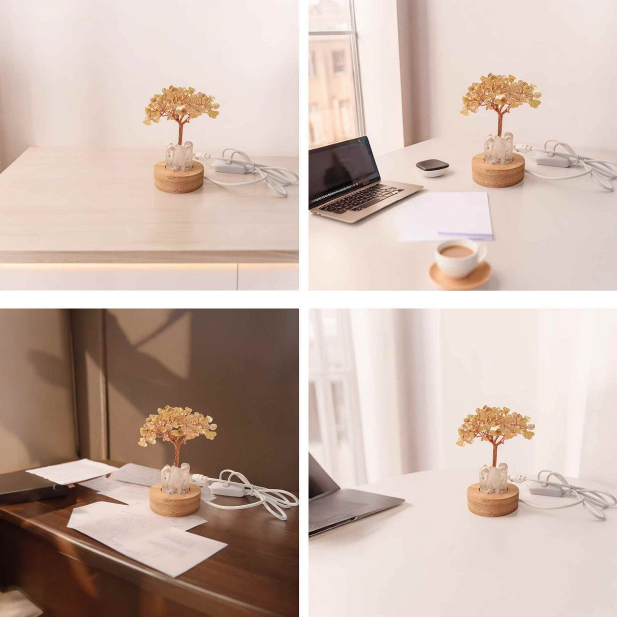 Mini Lampa Copacel 10 cm de Citrin si Cuart de Stanca cu USB - Amplifica Energia Pozitiva si Prosperitatea