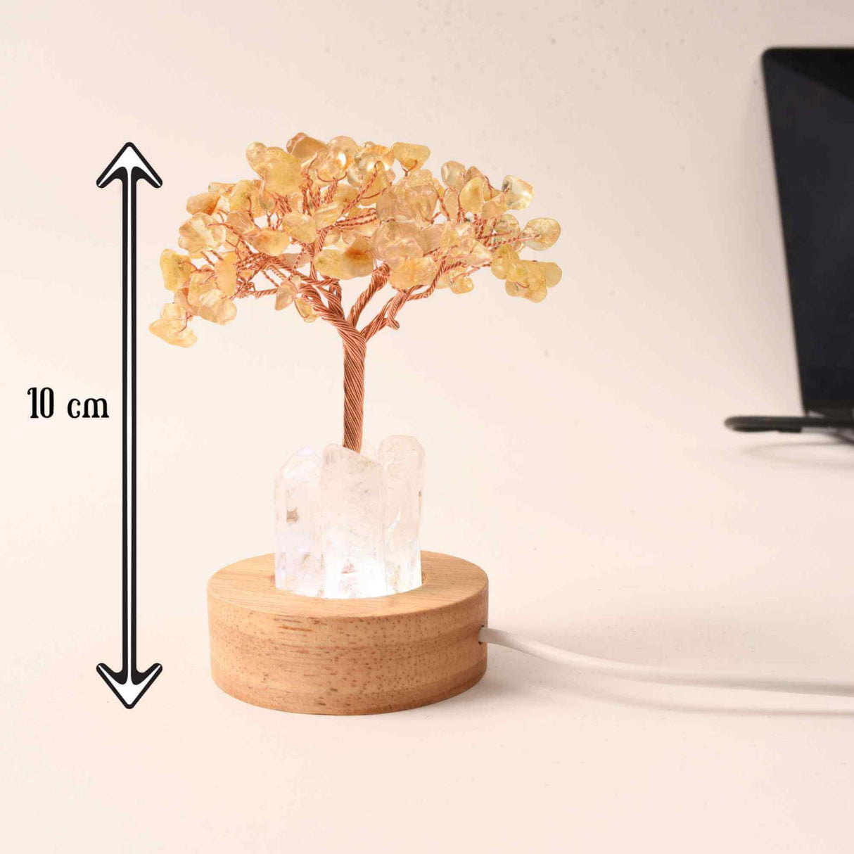 Mini Lampa Copacel 10 cm de Citrin si Cuart de Stanca cu USB - Amplifica Energia Pozitiva si Prosperitatea