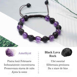 Bratara lucrata manual cu cristale 8mm naturale de ametist si roca vulcanica - Pentru femei protectie energetica pentru noroc si echilibru