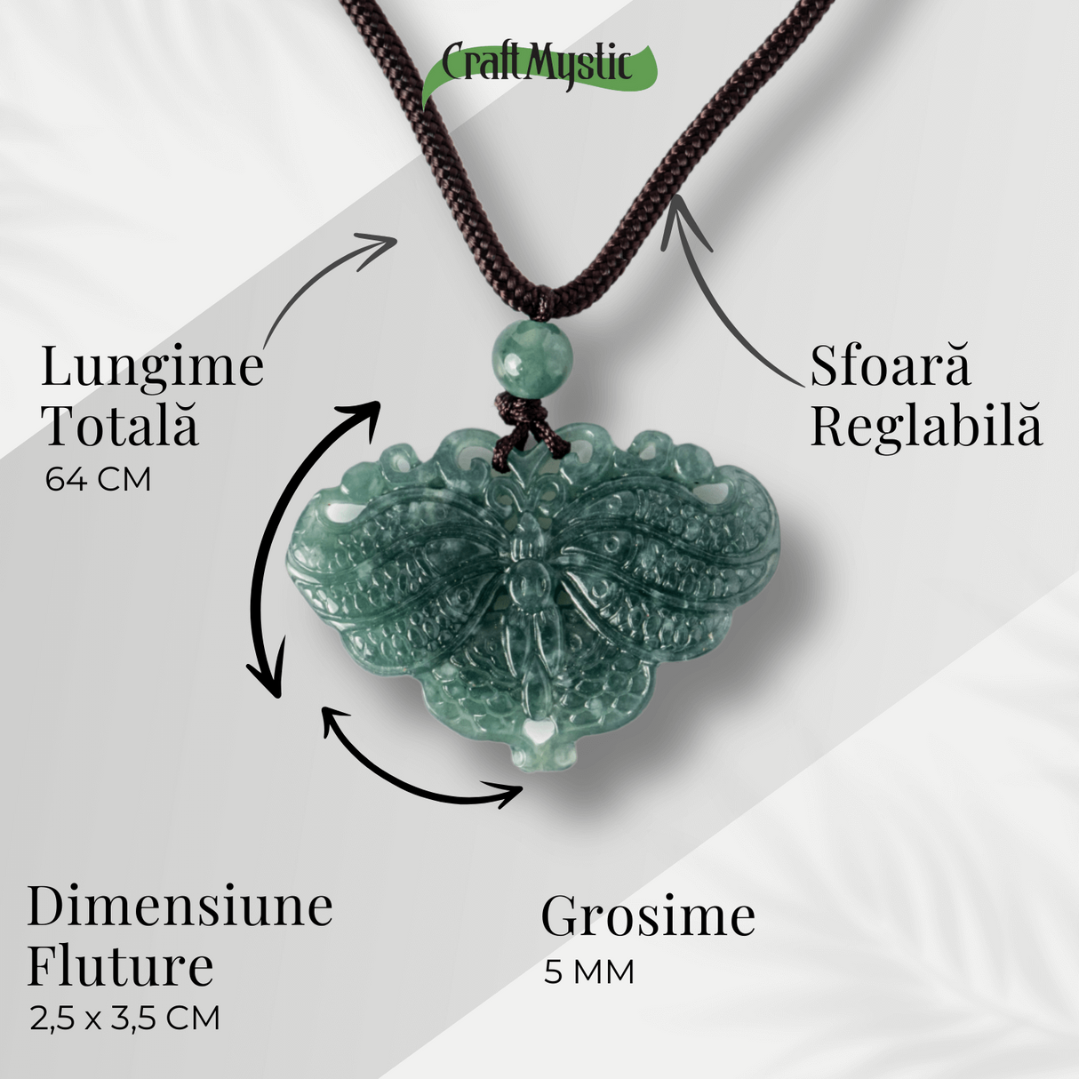 Transformare si Armonie - Colier Fluture din Jad Albastru de Guatemala