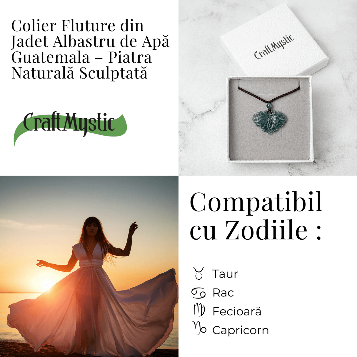 Transformare si Armonie - Colier Fluture din Jad Albastru de Guatemala