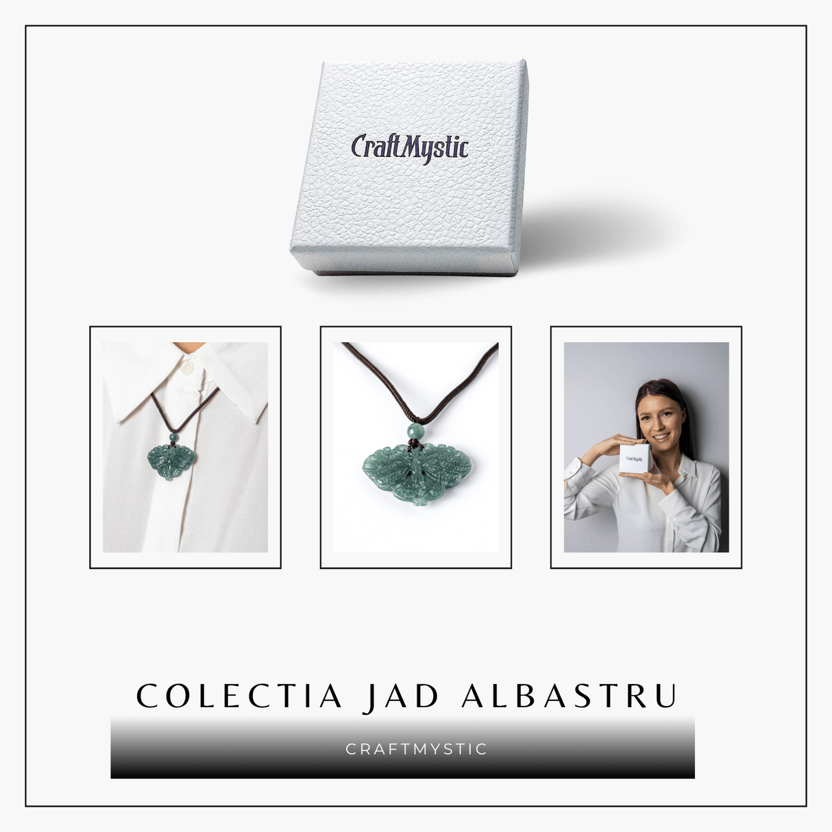Transformare si Armonie - Colier Fluture din Jad Albastru de Guatemala