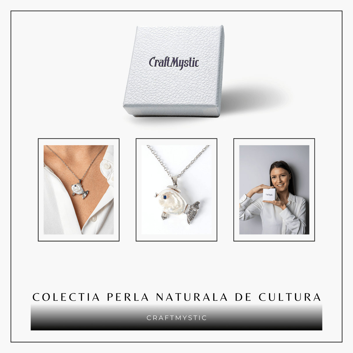 Echilibru si Puritate - Colier Peste cu Perla Naturala, Placat Argintiu