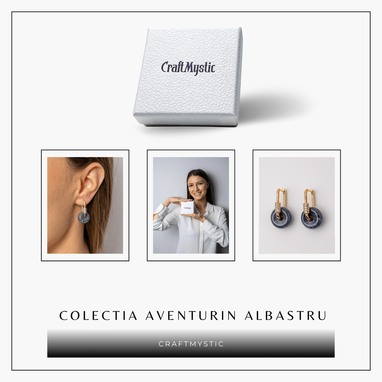 Cercei Cupru Placat Auriu cu Aventurin Albastru forma Pi - Claritate, Calm si Echilibru Interior