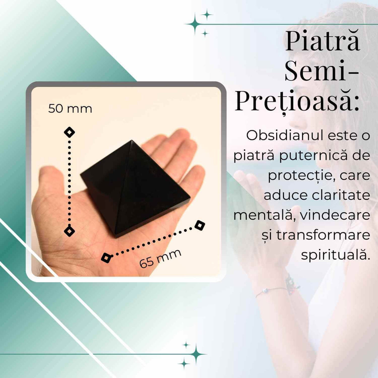 Piramida din Obsidian Negru 6.5.x6.5x5 cm pentru Protectie si Claritate Energetica