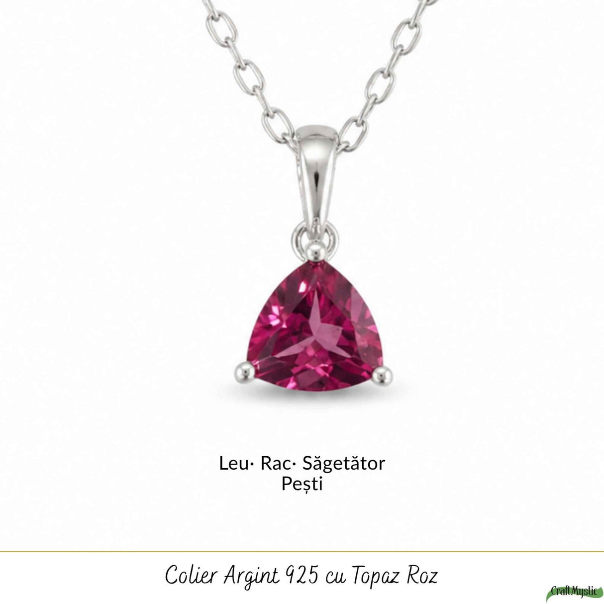 Colier argint 925 cu Topaz Roz forma de triunghi – Iubire si echilibru emotional