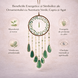 Dreamcatcher cu aventurin verde si felii agat, un cerc al sperantei si al echilibrului natural