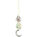 Ornament de agatat cu cristale vindecatoare Ametist si Turmalina Neagra, accesorii sub forma de semiluna si steluta Decor feng shui pentru oglinda masinii, casa si birou