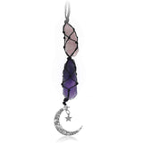 Ornament de agatat cu cristale vindecatoare Ametist si Turmalina Neagra, accesorii sub forma de semiluna si steluta Decor feng shui pentru oglinda masinii, casa si birou