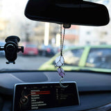Ornament de agatat cu cristale vindecatoare Ametist si Turmalina Neagra, accesorii sub forma de semiluna si steluta Decor feng shui pentru oglinda masinii, casa si birou
