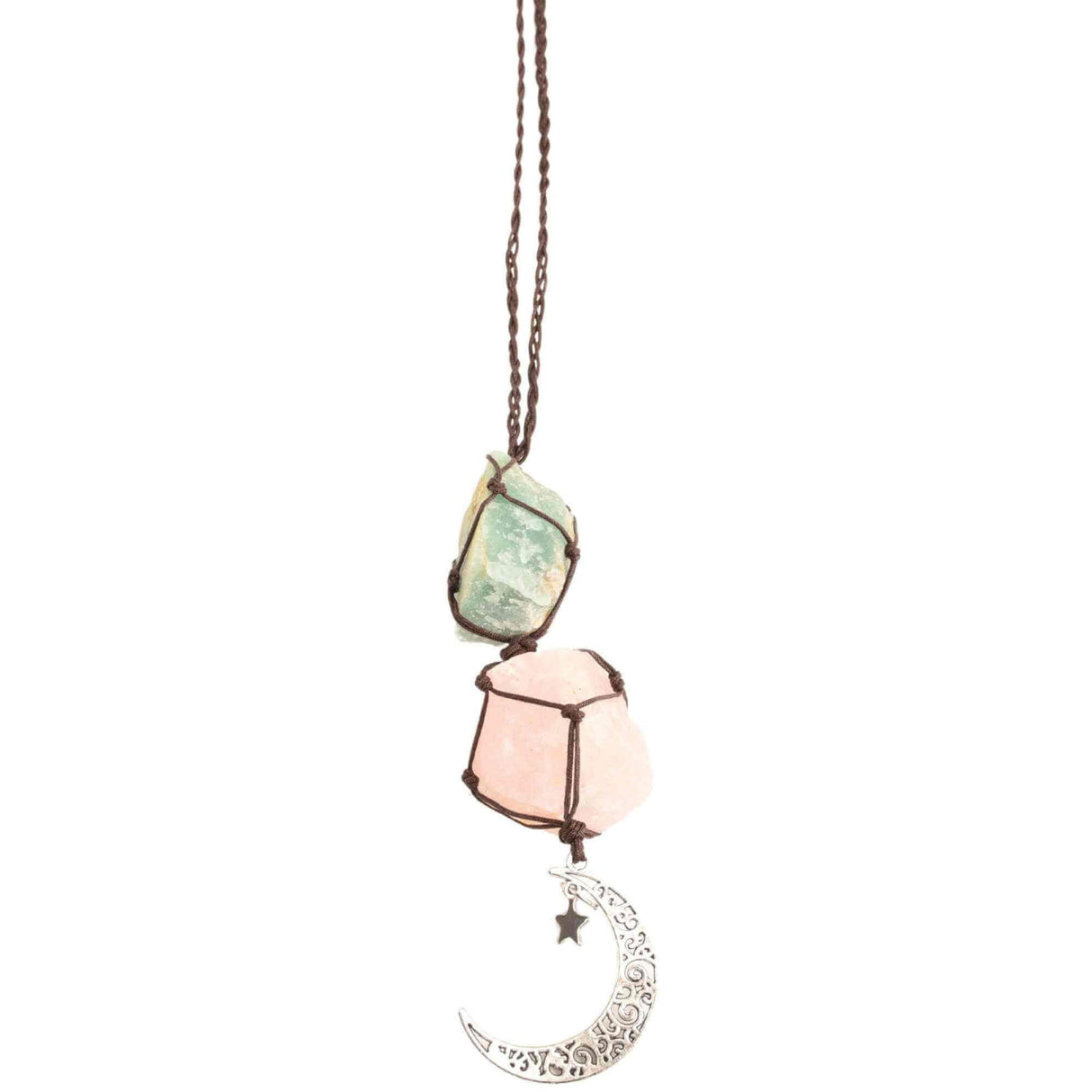 Ornament de agatat cu cristale vindecatoare Ametist si Turmalina Neagra, accesorii sub forma de semiluna si steluta Decor feng shui pentru oglinda masinii, casa si birou