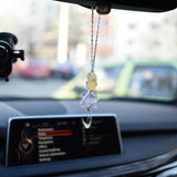 Ornament de agatat cu cristale vindecatoare Ametist si Turmalina Neagra, accesorii sub forma de semiluna si steluta Decor feng shui pentru oglinda masinii, casa si birou